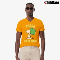 Men’s 70s 80s Snoopy Proud To Be Irish V-Neck Tee in orange | Sharp, Breathable, Everyday Staple