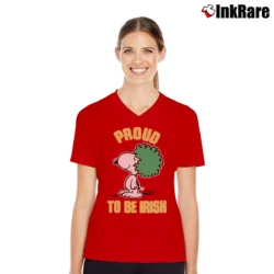 Women’s 70s 80s Snoopy Proud To Be Irish V-Neck Tee in red | Chic Neckline, Soft Texture