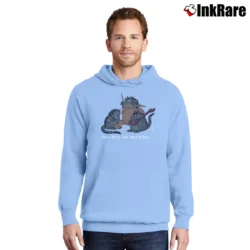 Men’s 70s B Kliban Cat Rock Roll Crazy Pullover Hoodie in light blue | Cozy, Durable, Modern Fit