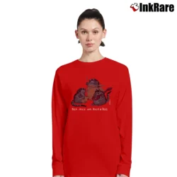 Women’s 70s B Kliban Cat Rock Roll Crazy Long-Sleeve Top in red | Sleek, Versatile, All-Season