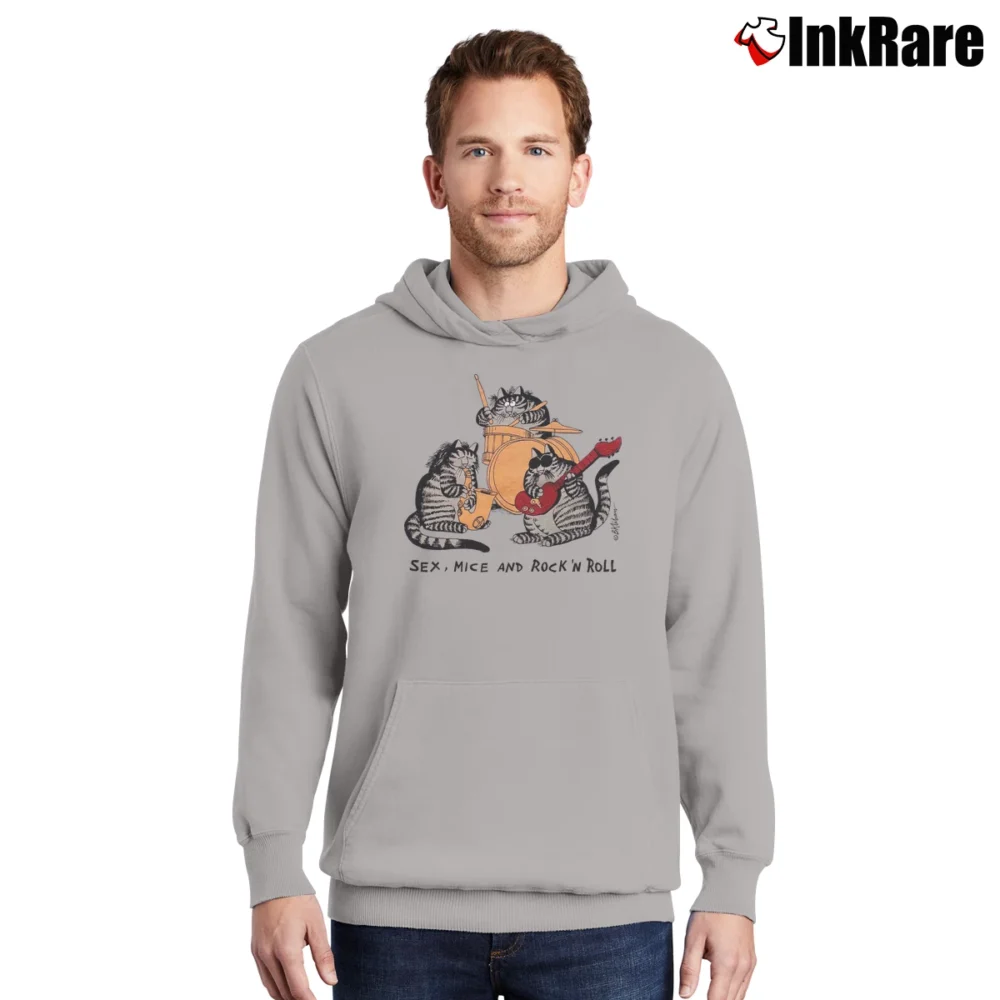 Men’s 70s B Kliban Cat Sex Mice And Rock'N Roll Crazy Pullover Hoodie in sport grey | Cozy, Durable, Modern Fit