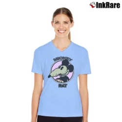 Women’s 70s Belton Rat Mickey Mouse Vintage V-Neck Tee in light blue | Chic Neckline, Soft Texture