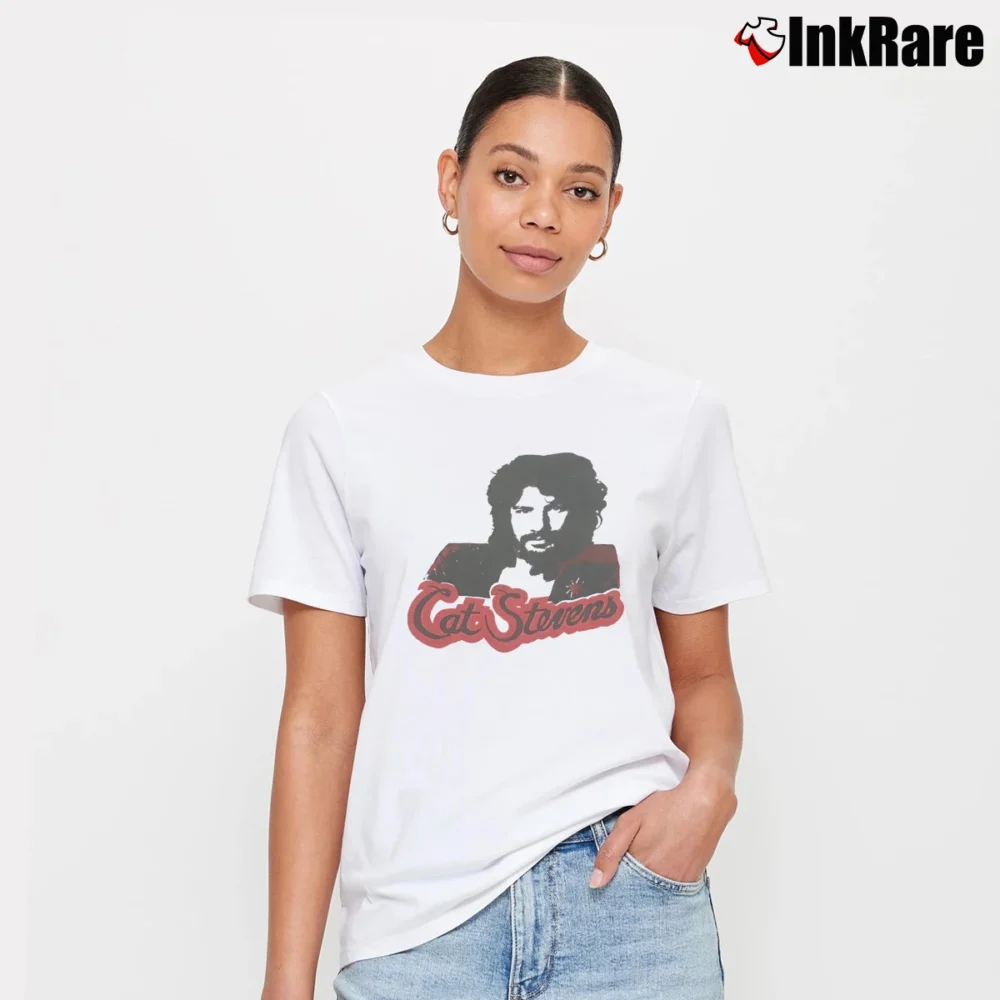 Women’s 70s Cat Stevens Classic Music Signature T-Shirt in white | Soft, Flattering Fit