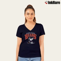 Women’s 70s Chicago Bears Snoopy Football V-Neck Tee in navy | Chic Neckline, Soft Texture
