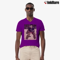 Men’s 70s Ed Giacomin New York Rangers V-Neck Tee in purple | Sharp, Breathable, Everyday Staple