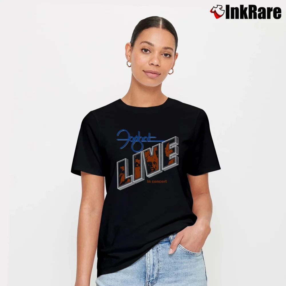Women’s 70s Foghat Live Tour Rock Band Signature T-Shirt in black | Soft, Flattering Fit