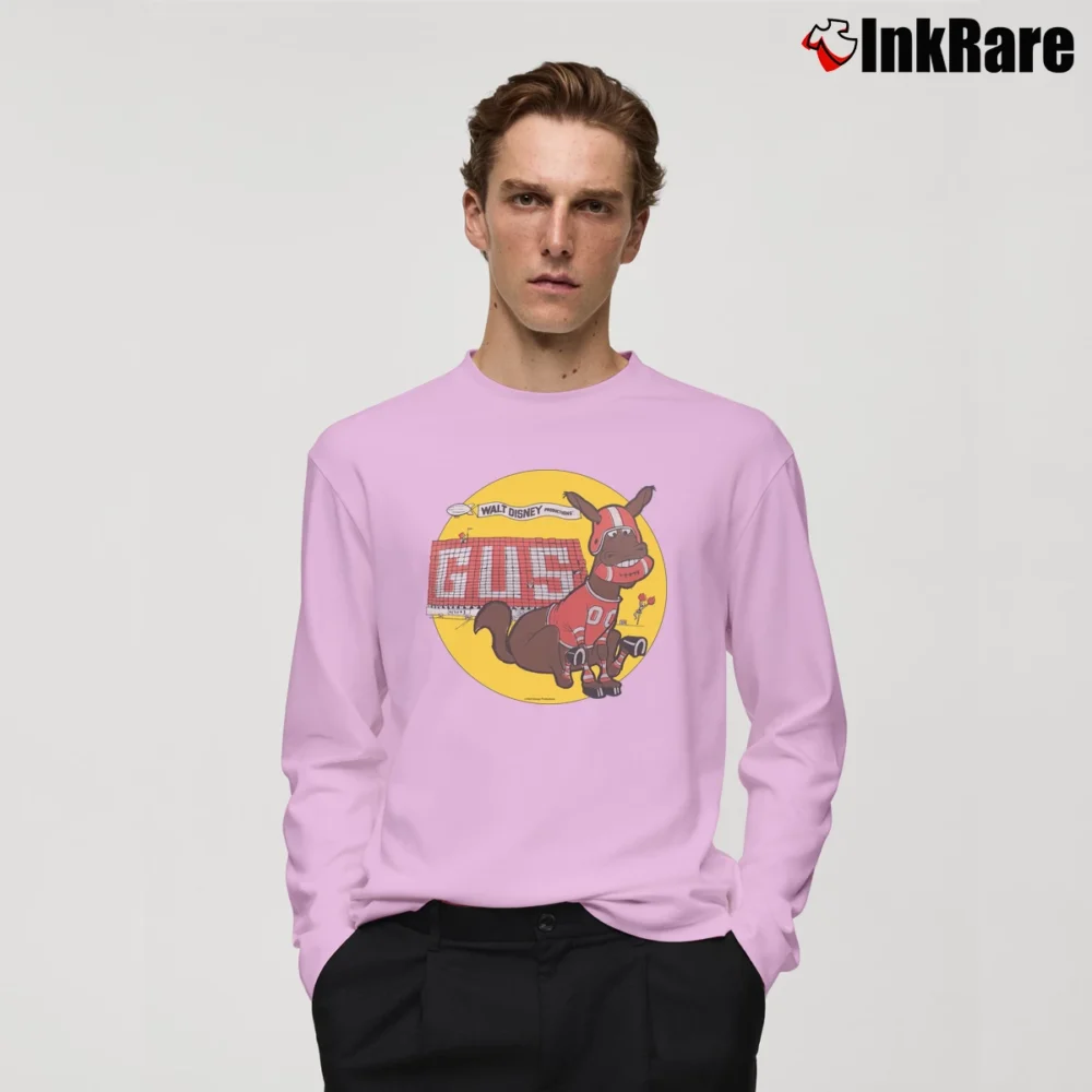 Men’s 70s Gus 1976 Mule Football Walt Disney World Disneyland Movie Cartoon Promo Long-Sleeve Shirt in light pink | Sleek, Lightweight, Year-Round Wear