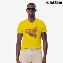 Men’s 70s Gus 1976 Mule Football Walt Disney World Disneyland Movie Cartoon Promo V-Neck Tee in yellow | Sharp, Breathable, Everyday Staple