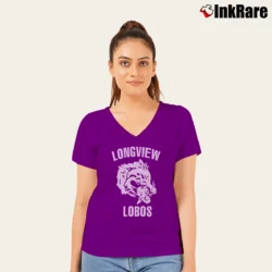 Women’s 70s Longview Lobos Texas V-Neck Tee in purple | Chic Neckline, Soft Texture