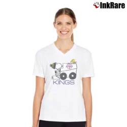 Women’s 70s Los Angeles Kings Snoopy V-Neck Tee in white | Chic Neckline, Soft Texture