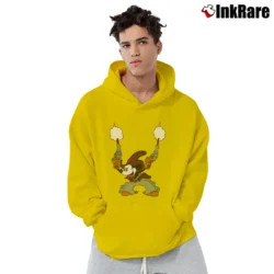 Men’s 70s Mickey Mouse Cowboy Double Gun Pullover Hoodie in yellow | Cozy, Durable, Modern Fit