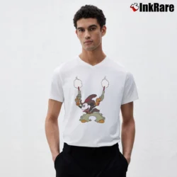 Men’s 70s Mickey Mouse Cowboy Double Gun V-Neck Tee in white | Sharp, Breathable, Everyday Staple
