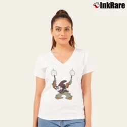 Women’s 70s Mickey Mouse Cowboy Double Gun V-Neck Tee in white | Chic Neckline, Soft Texture