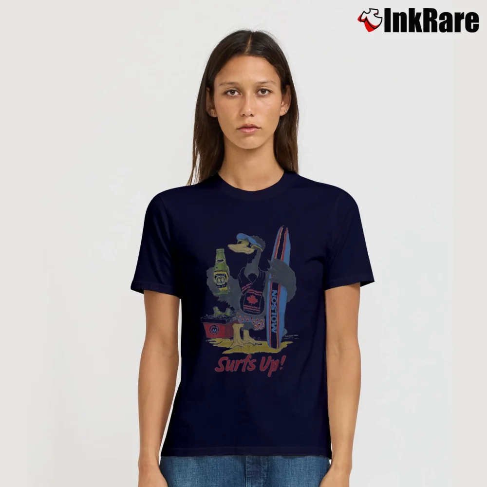 Women’s 70s Molson Golden Ale Surf Distressed Signature T-Shirt in navy | Soft, Flattering Fit