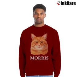 Men’s 70s Morris The Cat 9 Lives Brand Crewneck Sweatshirt in maroon | Cozy Fabric, Clean Style