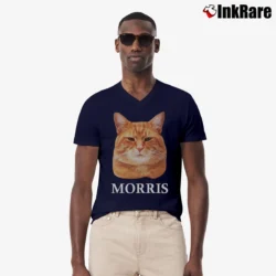 Men’s 70s Morris The Cat 9 Lives Brand V-Neck Tee in navy | Sharp, Breathable, Everyday Staple