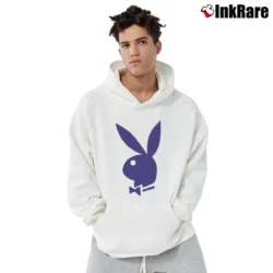 Men’s 70s Playboy Bunny Ringer Party Pullover Hoodie in white | Cozy, Durable, Modern Fit
