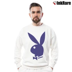 Men’s 70s Playboy Bunny Ringer Party Crewneck Sweatshirt in white | Cozy Fabric, Clean Style