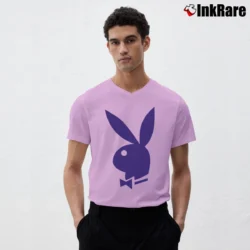 Men’s 70s Playboy Bunny Ringer Party V-Neck Tee in light pink | Sharp, Breathable, Everyday Staple