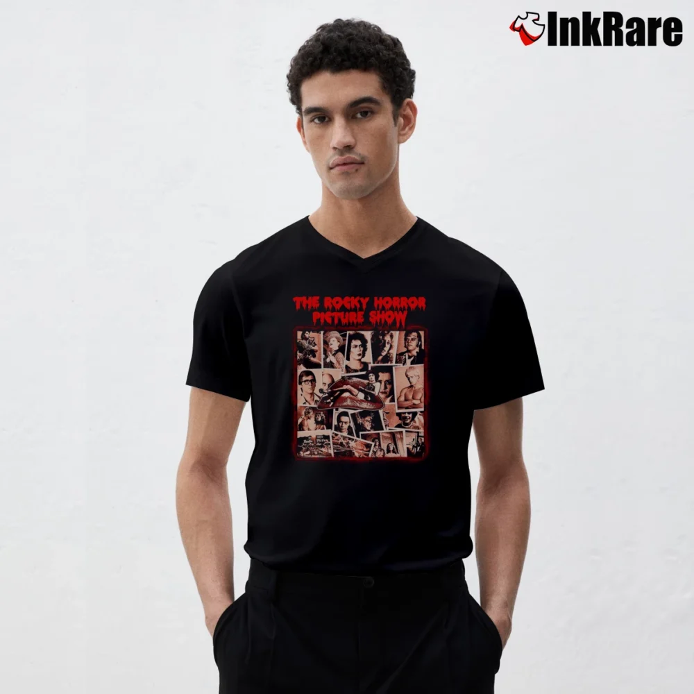 Men’s 70s Rocky Horror Picture Show V-Neck Tee in black | Sharp, Breathable, Everyday Staple