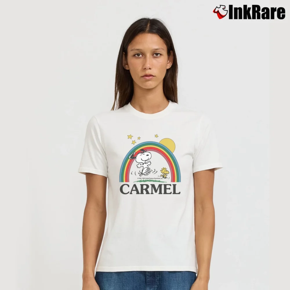 Women’s 70s Snoopy Peanuts Rainbow Classic Signature T-Shirt in white | Soft, Flattering Fit