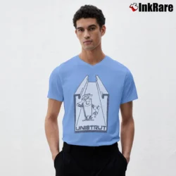 Men’s 70s Unistrut Mr Strut Walt Disney Eberl Iron Works V-Neck Tee in light blue | Sharp, Breathable, Everyday Staple