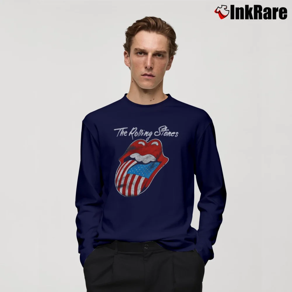 Men’s 80s 1981 The Rolling Stones North American Rock Concert Tour Long-Sleeve Shirt in navy | Sleek, Lightweight, Year-Round Wear