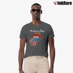 Men’s 80s 1981 The Rolling Stones North American Rock Concert Tour V-Neck Tee in charcoal | Sharp, Breathable, Everyday Staple