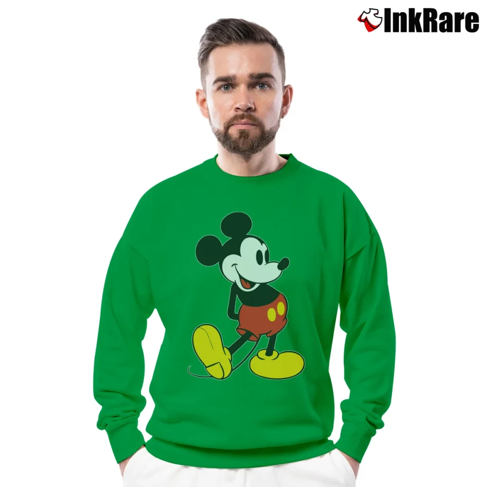 Men’s 80s 90s Mickey Mouse Disney Vintage Crewneck Sweatshirt in irish green | Cozy Fabric, Clean Style