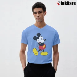 Men’s 80s 90s Mickey Mouse Disney Vintage V-Neck Tee in light blue | Sharp, Breathable, Everyday Staple