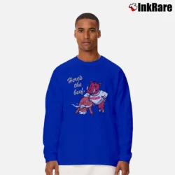 Men’s 80s Arkansas Razorbacks University Mascot Here's The Beef Long-Sleeve Shirt in royal blue | Sleek, Lightweight, Year-Round Wear