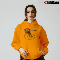 Women’s 80s B Kliban Cycling Fat Cat Tourist Cozy Hoodie in orange | Warm, Structured, Stylish