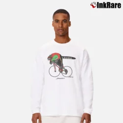 Men’s 80s B Kliban Cycling Fat Cat Tourist Long-Sleeve Shirt in white | Sleek, Lightweight, Year-Round Wear