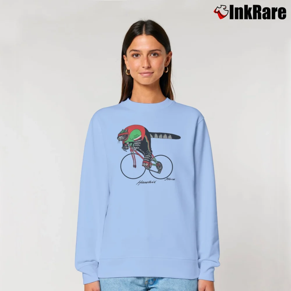 Women’s 80s B Kliban Cycling Fat Cat Tourist Relaxed Sweatshirt in light blue | Soft, Laid-Back Vibe