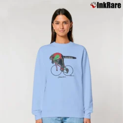 Women’s 80s B Kliban Cycling Fat Cat Tourist Relaxed Sweatshirt in light blue | Soft, Laid-Back Vibe