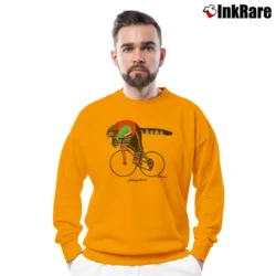 Men’s 80s B Kliban Cycling Fat Cat Tourist Crewneck Sweatshirt in orange | Cozy Fabric, Clean Style