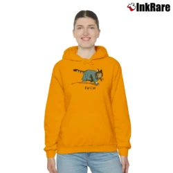Women’s 80s B Kliban Fat Cat Businessman Cozy Hoodie in orange | Warm, Structured, Stylish