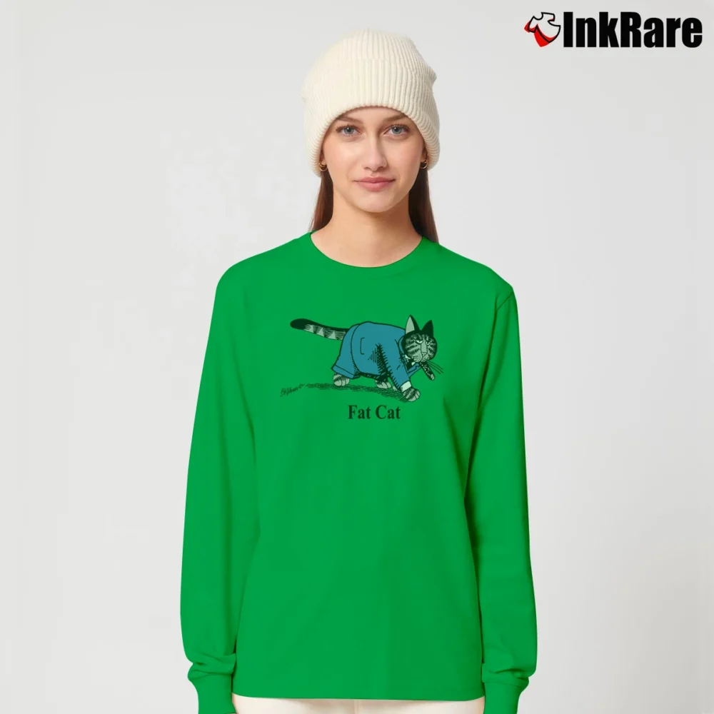 Women’s 80s B Kliban Fat Cat Businessman Long-Sleeve Top in irish green | Sleek, Versatile, All-Season