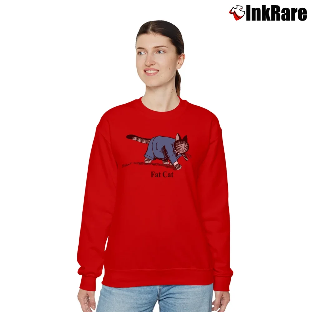 Women’s 80s B Kliban Fat Cat Businessman Relaxed Sweatshirt in red | Soft, Laid-Back Vibe