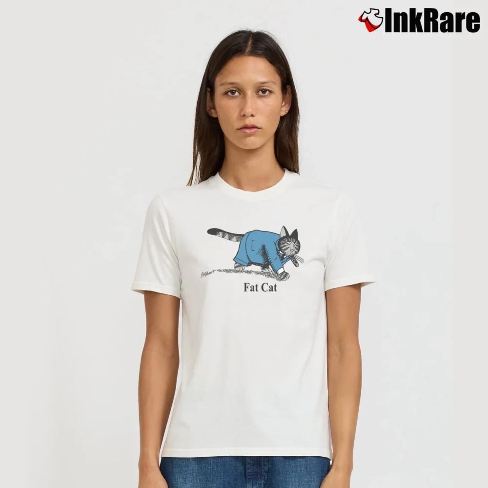 Women’s 80s B Kliban Fat Cat Businessman Signature T-Shirt in white | Soft, Flattering Fit