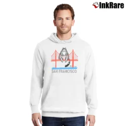 Men’s 80s B Kliban Fat Cat Golden Gate Bridge Pullover Hoodie in white | Cozy, Durable, Modern Fit