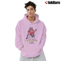 Men’s 80s B Kliban Fat Cat Nantucket Lifeguard Pullover Hoodie in light pink | Cozy, Durable, Modern Fit