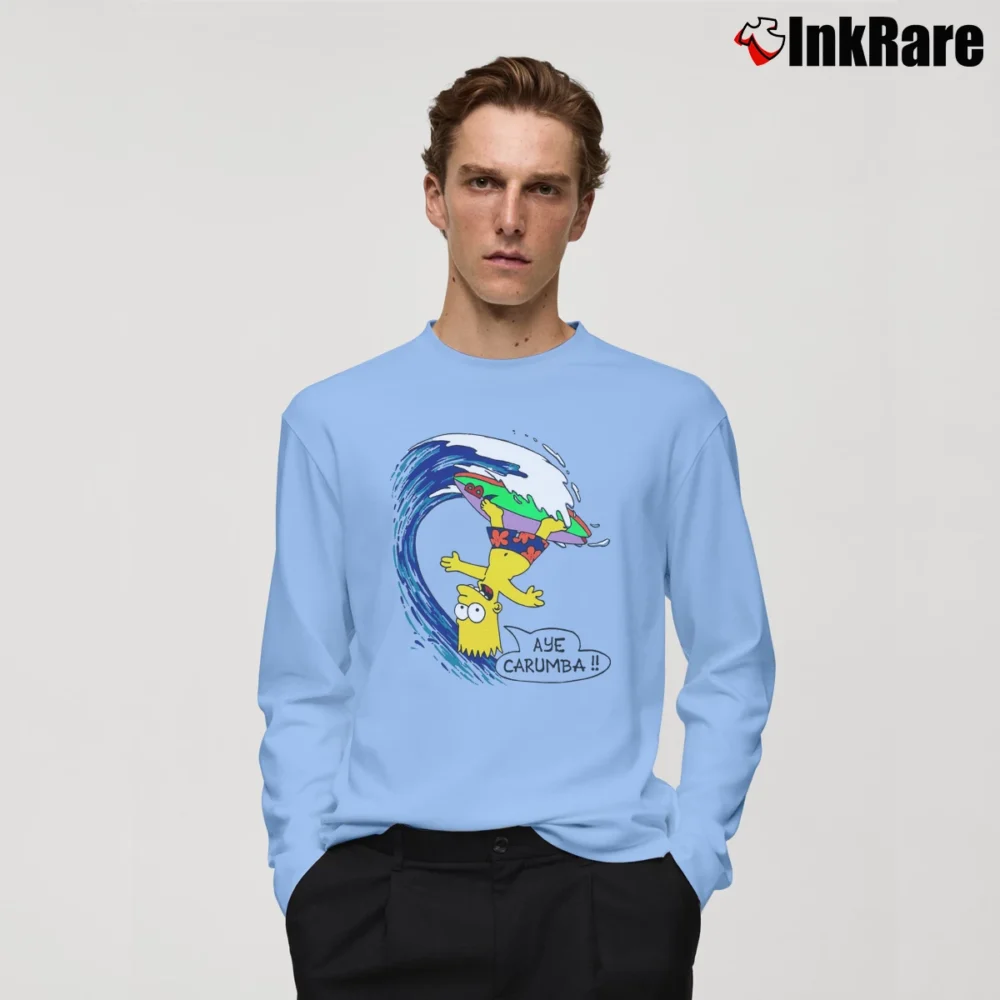 Men’s 80s Bart Simpson Surf Promo The Simpsons Long-Sleeve Shirt in light blue | Sleek, Lightweight, Year-Round Wear