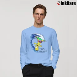 Men’s 80s Bart Simpson Surf Promo The Simpsons Long-Sleeve Shirt in light blue | Sleek, Lightweight, Year-Round Wear