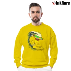 Men’s 80s Bart Simpson Surf Promo The Simpsons Crewneck Sweatshirt in yellow | Cozy Fabric, Clean Style