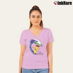 Women’s 80s Bart Simpson Surf Promo The Simpsons V-Neck Tee in light pink | Chic Neckline, Soft Texture