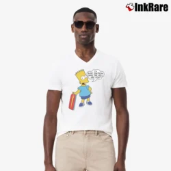 Men’s 80s Bart Simpson Who the Hell Are You The Simpsons V-Neck Tee in white | Sharp, Breathable, Everyday Staple
