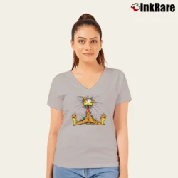 Women’s 80s Bill The Cat Bloom County Cartoon V-Neck Tee in sport grey | Chic Neckline, Soft Texture