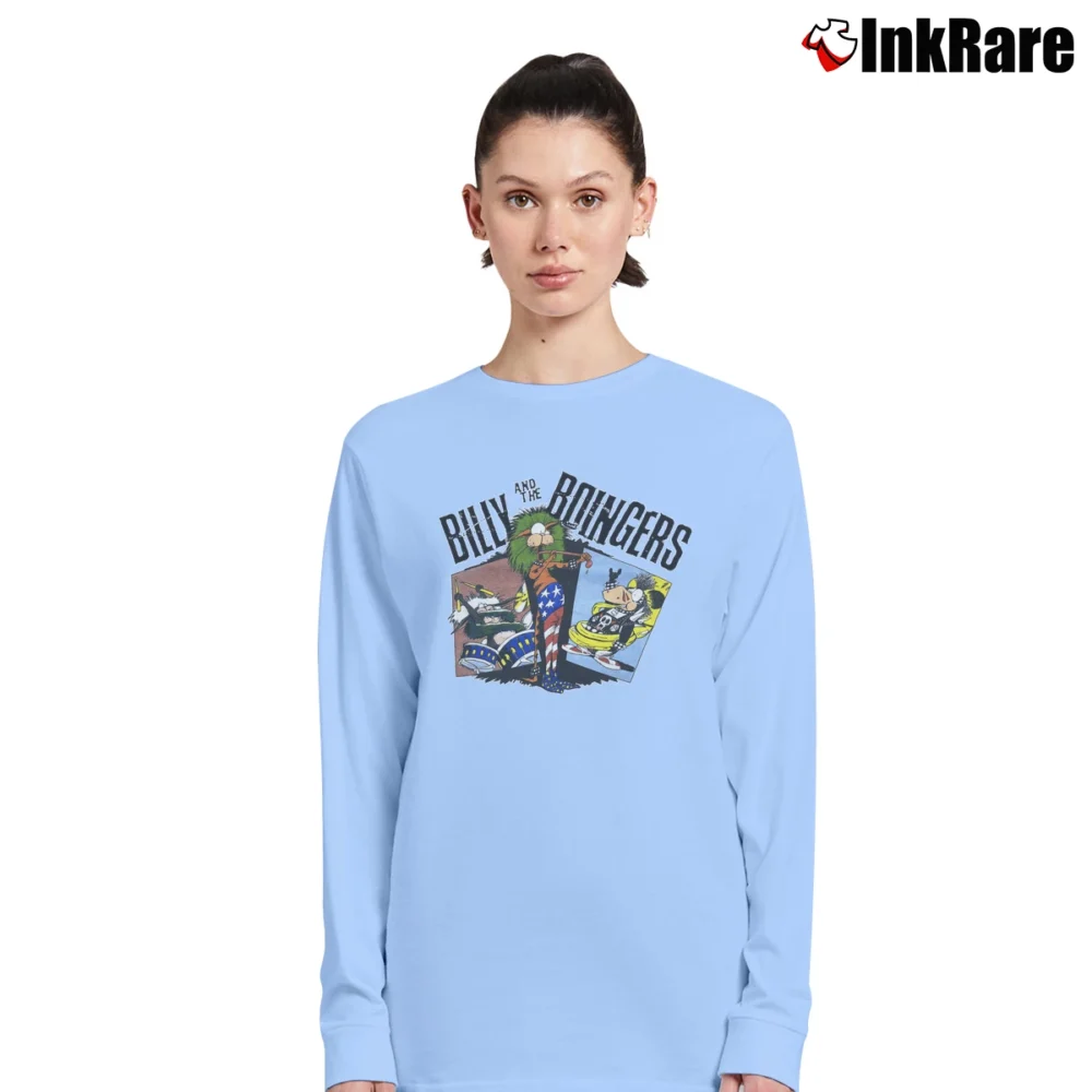 Women’s 80s Bloom County Bill The Cat Opus Boingers Comic Long-Sleeve Top in light blue | Sleek, Versatile, All-Season