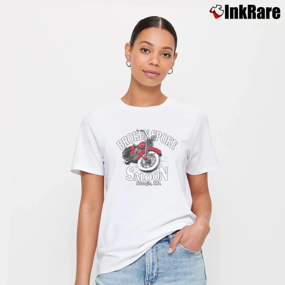 Women’s 80s Broken Spoke Saloon Motorcycle Signature T-Shirt in white | Soft, Flattering Fit